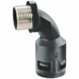RQBK90 plastic (PA) outer thread made of nickel plated brass, 90° bend IP68/IP69K