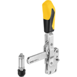AMF 6806Y - Vertical toggle clamp with black handle with solid arm and vertical base