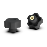 BK38.0012 - Star knob nuts, soft touch, with short dead-end thread