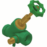 BR PP-RCT Brass-Valve angle with metal seat + drainage + test plug green