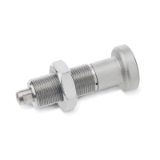 GN613 - Stainless Steel-Indexing plungers without head, Type AKN, with lock nut, with lifting knob