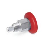 GN822.1 B NI - Stainless Steel-Mini indexing plungers with red knob, Type B, without rest position, with plastic knob