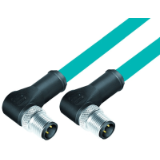 Connecting cable male angled connector M12x1 - male angled connector M12x1 , TPE blue-green, shielded