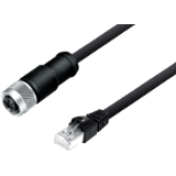 Connection cable female cable connector M12x1 - RJ45, 360° shielding, TPE black