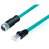 Connection cable female cable connector M12x1 - RJ45, 360° shielding, TPE blue-green