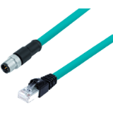 Connection cable male cable connector M12x1 - RJ45, TPE blue-green, shielded