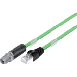 Connecting cable, male cable connector M12x1 – RJ45 connector, PUR green, shielded, UL