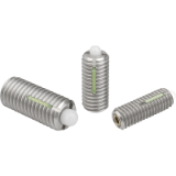 B0031 - Spring plungers with hexagon socket and POM thrust pin, LONG-LOK secured, stainless steel
