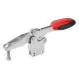 B0389 - Toggle clamps horizontal with safety interlock with straight foot and adjustable clamping spindle, stainless steel