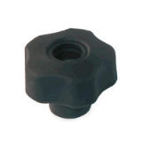 BN 2940 - Soft Touch Lobe Knobs with metal boss and tapped through-hole (FASTEKS® FAL), polypropylene, black