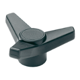 BN 14129 - Three-arm knobs with metal boss (Elesa® VB.639), black, matte finish, Black-oxide steel boss, plain blind hole