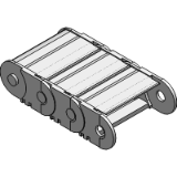 Chain link - Crossbars openable along inner radius from both sides, closed along outer radius - Half e-tubes