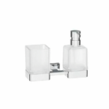 A1810D - Wall-mounted double support with satined glass tumbler and soap dispenser in finish brass pump