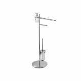 AV086G - Stand with 2 towel holders and transparent glass soap dispenser and dish included with paper and toilet brush holder