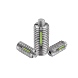K1380 - Spring plungers with hexagon socket and flattened thrust pin, stainless steel, LONG-LOK lock