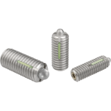 K0329 - Spring Plungers LONG-LOK, pin style, hexagon socket, stainless steel body and pin