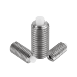 K1381 - Spring plungers with hexagon socket and flattened POM thrust pin, stainless steel