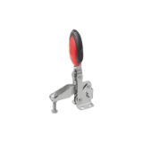 K0662 - Vertical Toggle Clamps with Safety Interlock with flat foot and adjustable clamping spindle, stainless steel