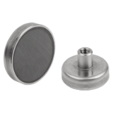 K1400 - Shallow pot magnets with internal thread hard ferrite with stainless-steel housing