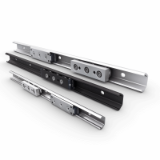 Self aligning sliding linear guide rail with formed steel profile and roller bearings: X-RAIL