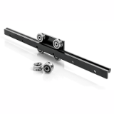 Modular linear guide rail system with adapatable configuration of roller bearings: O-RAIL