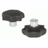 18000245000 - Star knob nut similar to DIN 6336, with protruding steel bushing, plastic