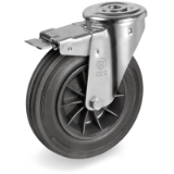 SRFP/SL FR - Black rubber wheels with polypropylene, lightweight support rotating bolt hole with brake "SL"