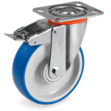 SRP/NL FR - Injection polyurethane wheels, 85 shore A polyamide 6 centre, swivel top plate bracket type "NL" with brake