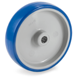 61P6CRX - Injection polyurethane wheels, 85 shore A, polyamide 6 centre, stainless steel roller bearing bore