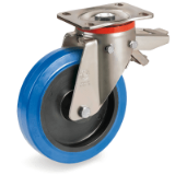 SRP/P FR - "SIGMA ELASTIC" rubber wheels, swivel top plate bracket type "P" with brake