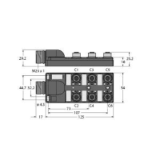 6611960 - Passive actuator/sensor junction box, M12 x 1, 6-port, with male M23 for incomin