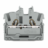 2052-301 - 2-conductor miniature through terminal block, with operating slots, 2.5 mm², End terminal block with mounting flange, side and center marking, with test port, Push-in CAGE CLAMP®